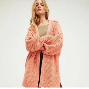 Free People Peach knit Sweater open front cardigan size large